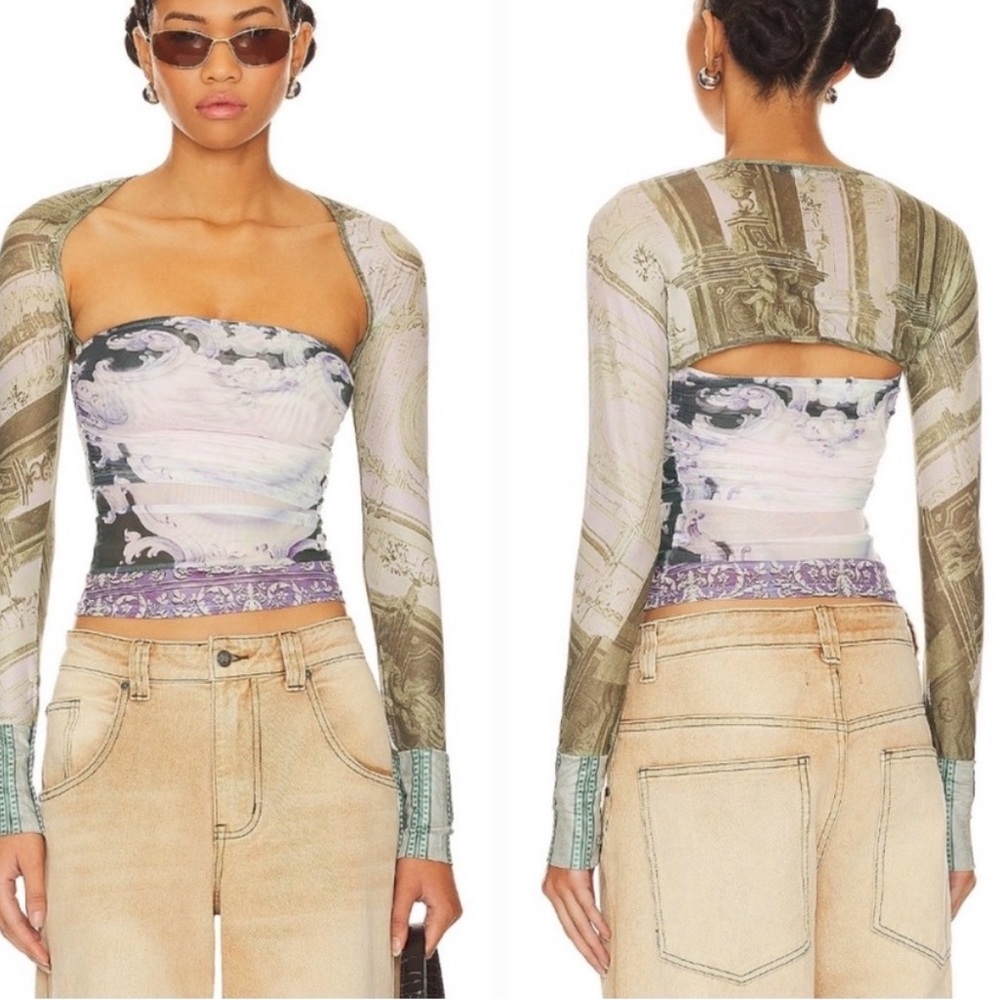 Miaou Multicolor Printed Iris Strapless Top with Shrug